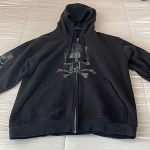 Goth Skull Print Crossbones Vintage Zip Up Hoodie